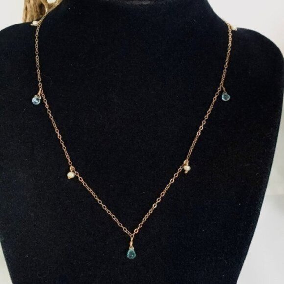 Jbalducci Aquamarine Pearl Dew Drop 14K GF Necklace - Picture 1 of 6